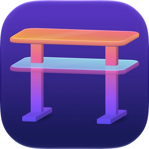 Deskpilot's light app icon: an orange-to-violet standing desk on an indigo tile.